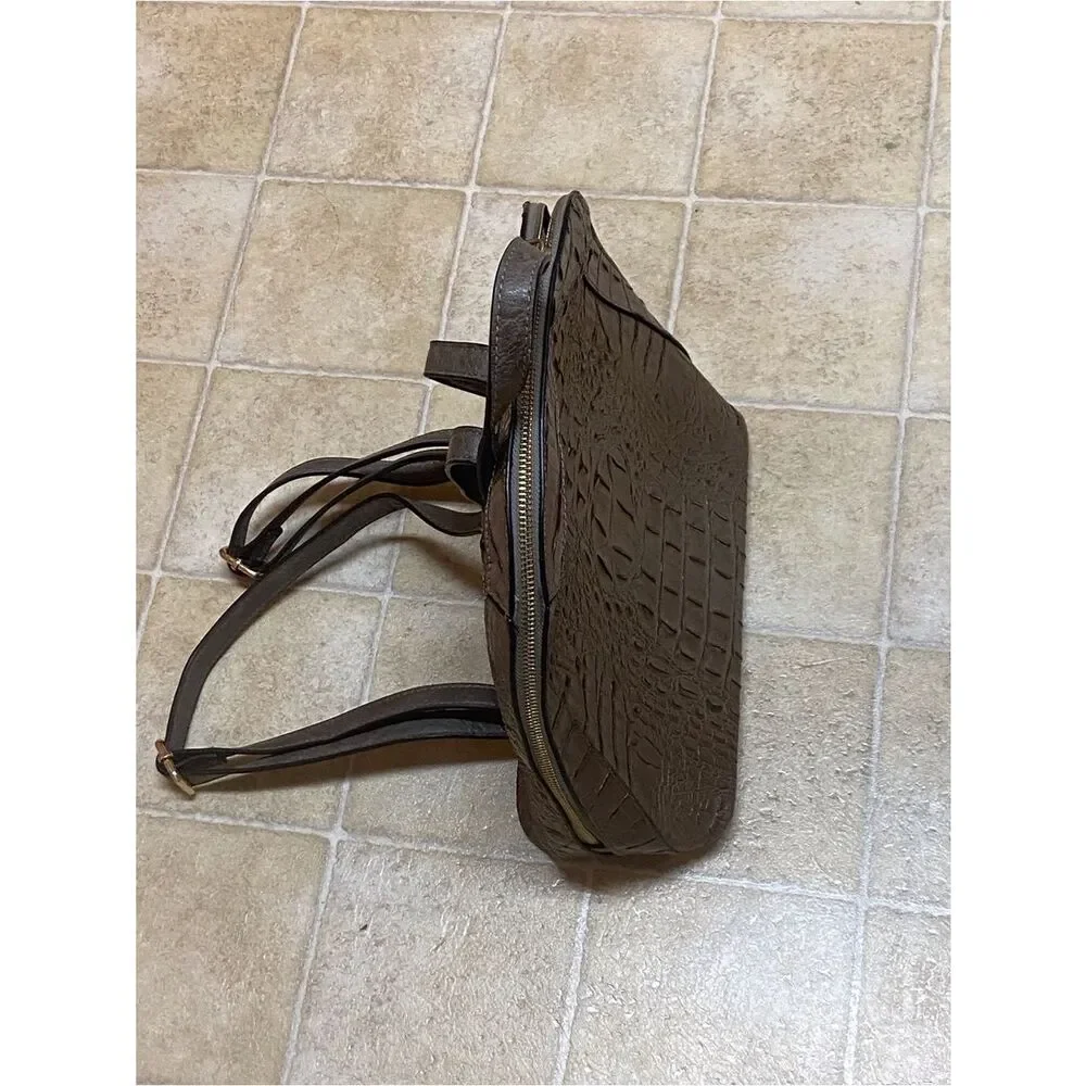 Women’s Faux Croc-Embossed Backpack - Metallic Brown Medium Size Male In China